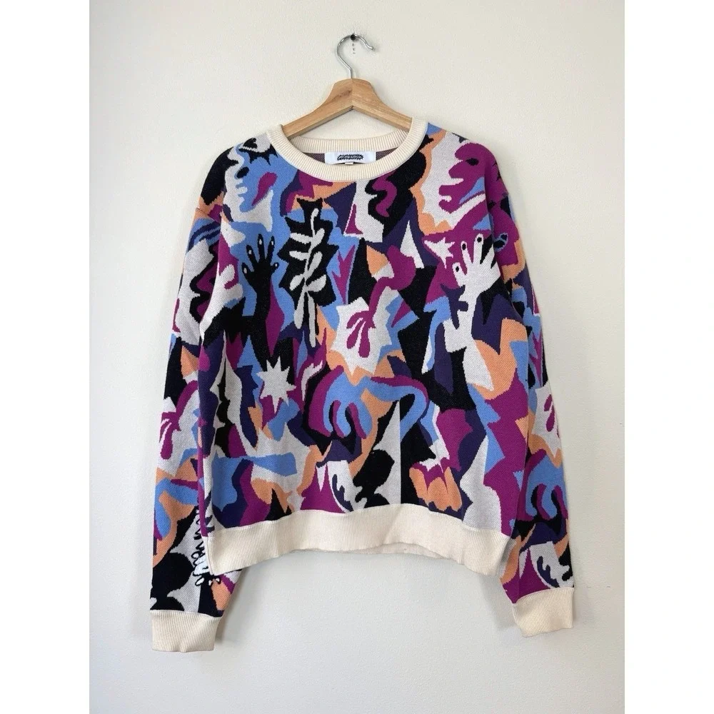 Mindliquid Studio Geometric Colorful Abstract Arc Streetwear Knit Sweater Small